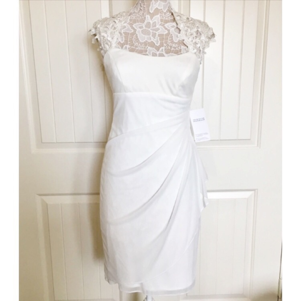 New Xscape Ivory Embroidered Capped Sleeve Dress